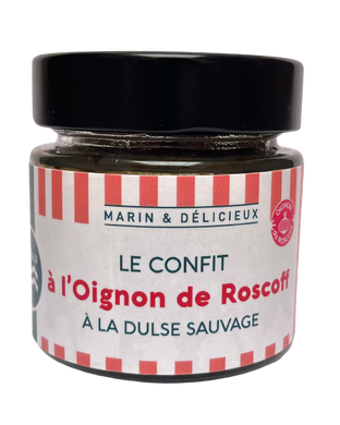 En direct du producteur BRETALG. Confit d’oignons de Roscoff AOP aux algues. Fabrication artisanale. Un confit authentique et bien Breton, parfait pour accompagner une viande froide, de la charcuterie et bien sûr un foie gras ! 