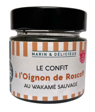 En direct du producteur BRETALG. Confit d’oignons de Roscoff AOP aux algues. Fabrication artisanale. Un confit authentique et bien Breton, parfait pour accompagner une viande froide, de la charcuterie et bien sûr un foie gras !