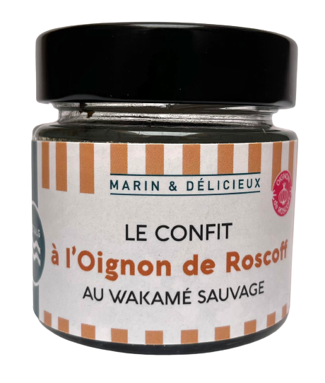 En direct du producteur BRETALG. Confit d’oignons de Roscoff AOP aux algues. Fabrication artisanale. Un confit authentique et bien Breton, parfait pour accompagner une viande froide, de la charcuterie et bien sûr un foie gras !